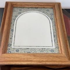 Vintage Wood Framed Mirror Blue Floral Mat Farmhouse Cottagecore Figi Giftware