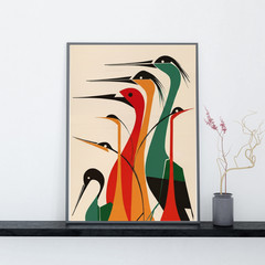 Mid Century Modern Birds Poster – Retro Minimalist Art Print Wall Art Decor Gift