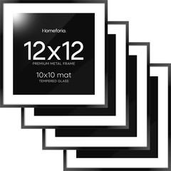 Black 12X12 Picture Frames, High End Metal 12 X 12 Square Poster Frame with Mat