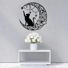 Metal Cat Wall Decor, Black Cat Wall Art,Cat Lover Gifts For Women,Metal Moon…