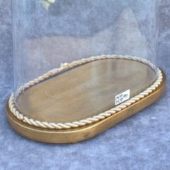 Vintage Glass Cloche 34,5 x 31,5 x 17 cm Dome with Wood Base 13.58 x 12.40 x 6.6