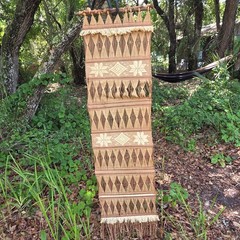 Vintage MCM 70s Bohemian Wall Hanging Shag Fringe String Art Wall 16″X52″