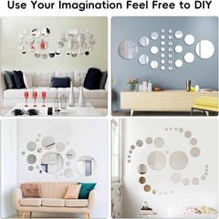 Acrylic Circle Mirror Decals, 32-Pc Removable Wall Sticker Set for Home Decor