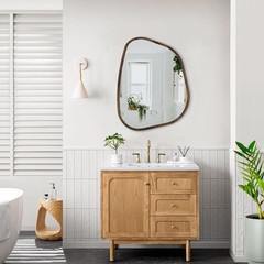 Asymmetrical Mirror Irregular Oval Wall Mirror Modern Wood Frame Unique Shape…