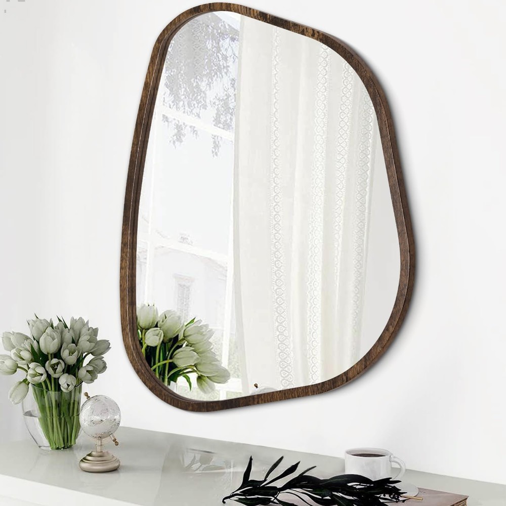 Asymmetrical Mirror Irregular Oval Wall Mirror Modern Wood Frame Unique Shape…