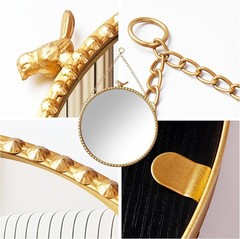 9.8 Inch Small Vintage Gold Round Wall Mirror with Sparrow Design-Iron Framed Mi