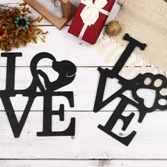 KOYILTD 2pcs Wall Art for Living Room Love Letter Wwth Dog Paw Print Wooden W…