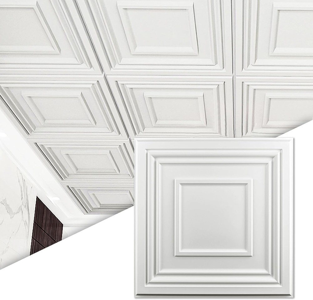 Art3D Drop Ceiling Tiles 24X24 Inch 12-Pack 48 Up Pvc Ceiling Tiles 2X2 Ft.