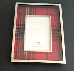 Pottery Barn Lynbrook Red Plaid Picture Frame Chrome Silver 4×6 Photo Shadow Box