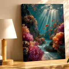 Wall Art Underwater Coral Reef Ocean Fish Sun Rays Coastal Canvas Print Decor