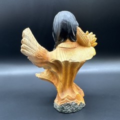 Zeckos Decorative Faux Carved Wood Look Statue Native American Man & Eagle
