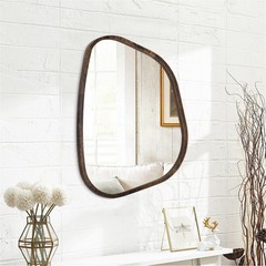 Asymmetrical Mirror Irregular Oval Wall Mirror Modern Wood Frame Unique Shape…