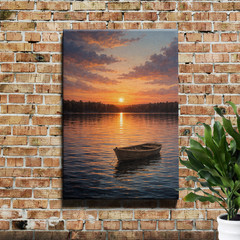 Sunset Lake with Boats Wall Art Unframed Canvas Print Serene Landscape Decor