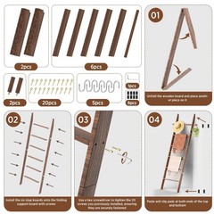 Farmhouse 6 Ft Wooden Blanket Ladder with Removable Hooks, 6-Tier Rustic Blan…