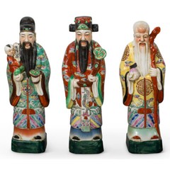 US Seller – Porcelain Three Lucky Gods Chinese Statue Set