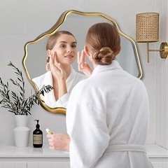 Irregular Wall Mirror Gold, Asymmetrical Wavy Mirrors Decoartive for Bathroom,