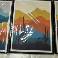 Trio Landscape Wall Art Set Western Scenry With Hanger Pins New Cactus Sunset