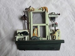 Ally Katz Whiskerville, Ohio Key Holder Cat Themed Country Folk Art Wall Hanging