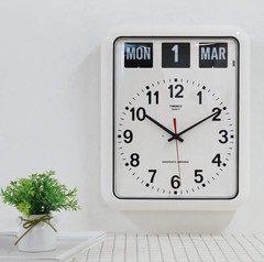 TWEMCO BQ-12A Flip Wall Clock Perpetual Calendar White 15″ Retro NEW