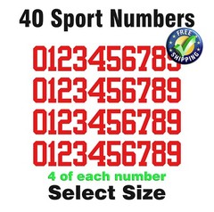 0-9 Numbers Vinyl Sticker Decal Sheet 40 ea Sport Font – COLOR RED – YRBF