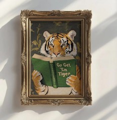 Funny Tiger Reading Canvas Wall Art Library Office Study Room Decor