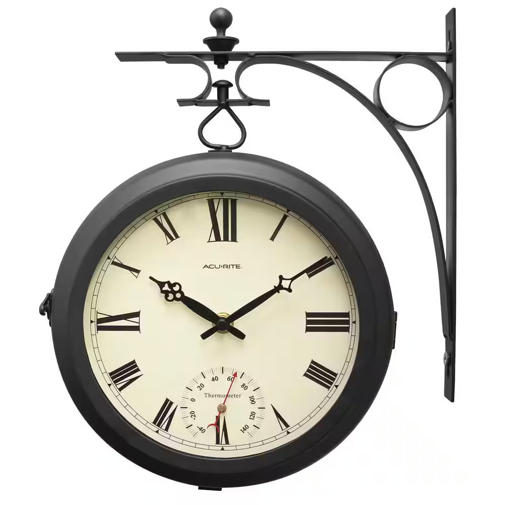 9-In. Indoor/Outdoor Double-Sided Hanging Clock with 360° Spin Functionality, Ir