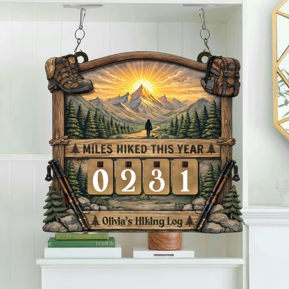 Personalized Hiking Miles Tracker Custom Name Outdoor Log Display, Yearly Hiking
