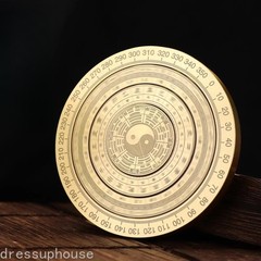 8cm Brass Retro Solid Spiral Compass Tai Chi The Eight Diagrams Top Ornaments