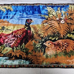 VTG Velvet Tapestry Rug Wall Hanging Pheasant Forest Cabin Hunting Lodge Lebanon