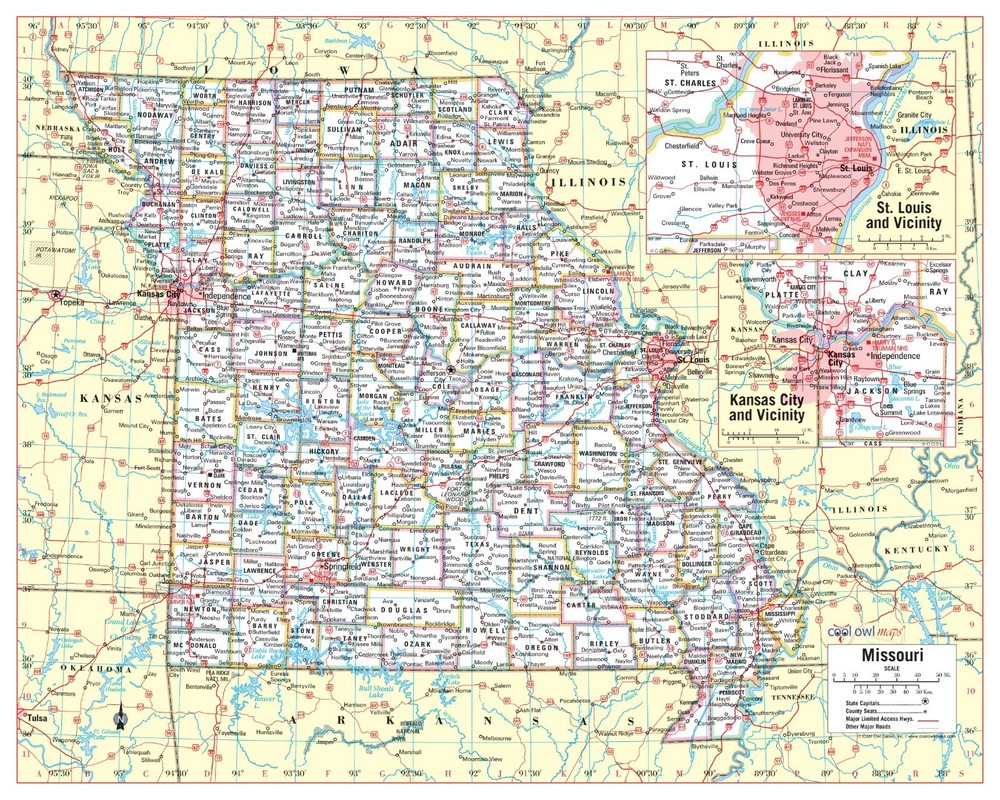 Missouri State Wall Map Large Print Poster – 30″Wx24″H