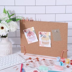 12.6×9 Inch Rose Gold Small Desktop Cork Bulletin Board Metal Stand Double Sided