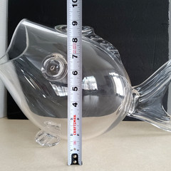 Hand Blown Art Glass Fish Sculpture Clear Studio Glass Figurine 9×16” Vintage