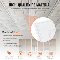 VEVOR Ceiling Tiles Panel 12 Pack 24 x 24in 48 sq.ft PVC Glue up DIY Decor White
