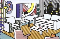 ROY LICHTENSTEIN Interior with Skyline, Collage for Painting 38.5″ x 51.25″ Post