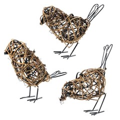 Set of 3 Rattan Bird Statues – Farmhouse Decor with Memo Clip, Multi-Pose Set