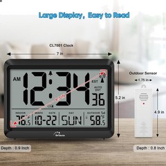 Atomic Clock with Indoor Outdoor Temperature – 8.5» Digital Clock Battery Op…