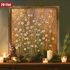 Farmhouse Tall White Wild Daisy Gold Texture Print Country Home Tabletop Plaque