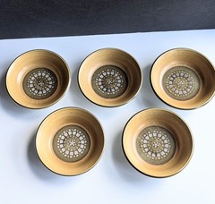 Vintage SET Of 5 Premiere DuraStone YELLOW Mosaic Soup Cereal Bowls Gano Japan