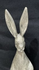 Pottery Barn Easter Bunny Rabbit Hare Silver Pewter Tone Distressed Finish Set