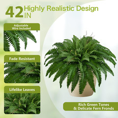 42In Artificial Boston Ferns Bush, Set of 2 Large Faux Ferns Plants, 79 Branches
