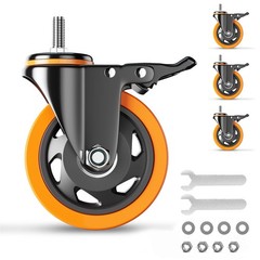 3 Inch Caster Wheels 2200Lbs Threaded Stem Casters Set of 4 Heavy Duty 1/2″-1…