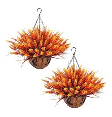 2Pack Artificial Hanging Baskets with Flowers 40Pcs Outdoor Fake Lavender Flo…