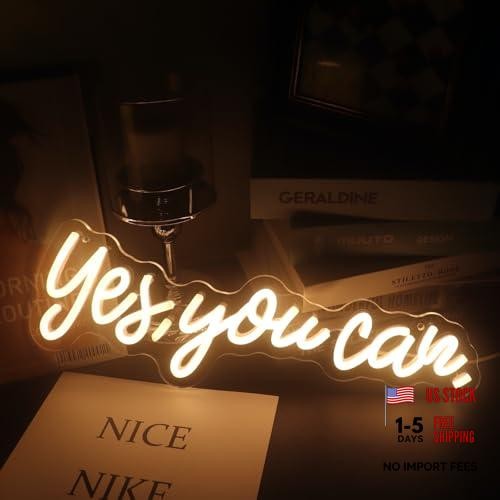 «Yes, You Can» LED Neon Sign Words Light Up Signs for Room Wall Art yes youcanW