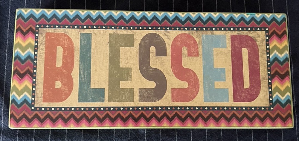 “Blessed” Tabletop Sign or Wall Hanging Multicolor Boho 11 X 5 X 1 1/2 In Easter