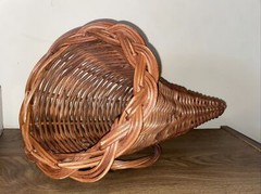 Wicker Rattan Cornucopia Horn Basket Fall Vintage 16inL 7-9in diameter 16inL