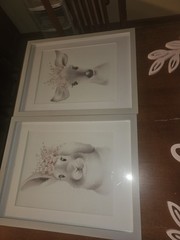 Framed Rabbit Animal Print Wall Decor, Horizontal, White Pink Gray