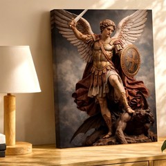 Wall Art Archangel Warrior Angel with Sword Shield Religious Fantasy Print Decor