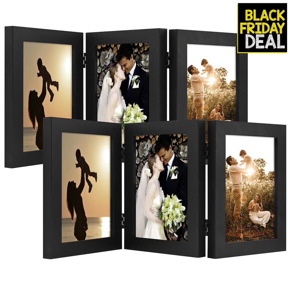2 Pack 5×7 Trifold Hinged Picture Frame Photo Collage 3 Openings Triple, Black