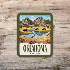 Oklahoma State Sticker, Paper Collage Look, Wichita Mountains Vinyl Decal