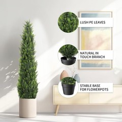 5FT Artificial Cedar Topiary Trees 2 Set, Realistic Fake Cypress Tree Tall Faux